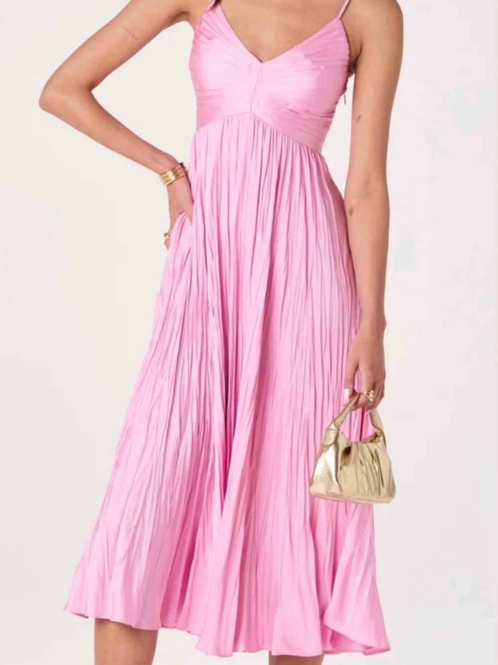Astr Pink Spaghetti-Strap Maxi Dress with Pleated Bodice